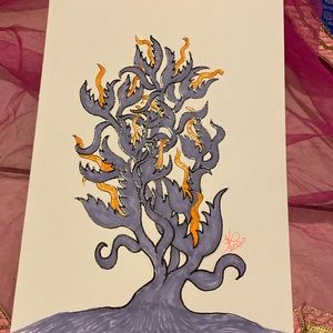 Unframed Original Art Drawing Illustration Fictional Predatory Plant AB Artist